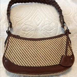 Banana Republic small genuine leather and straw handbag